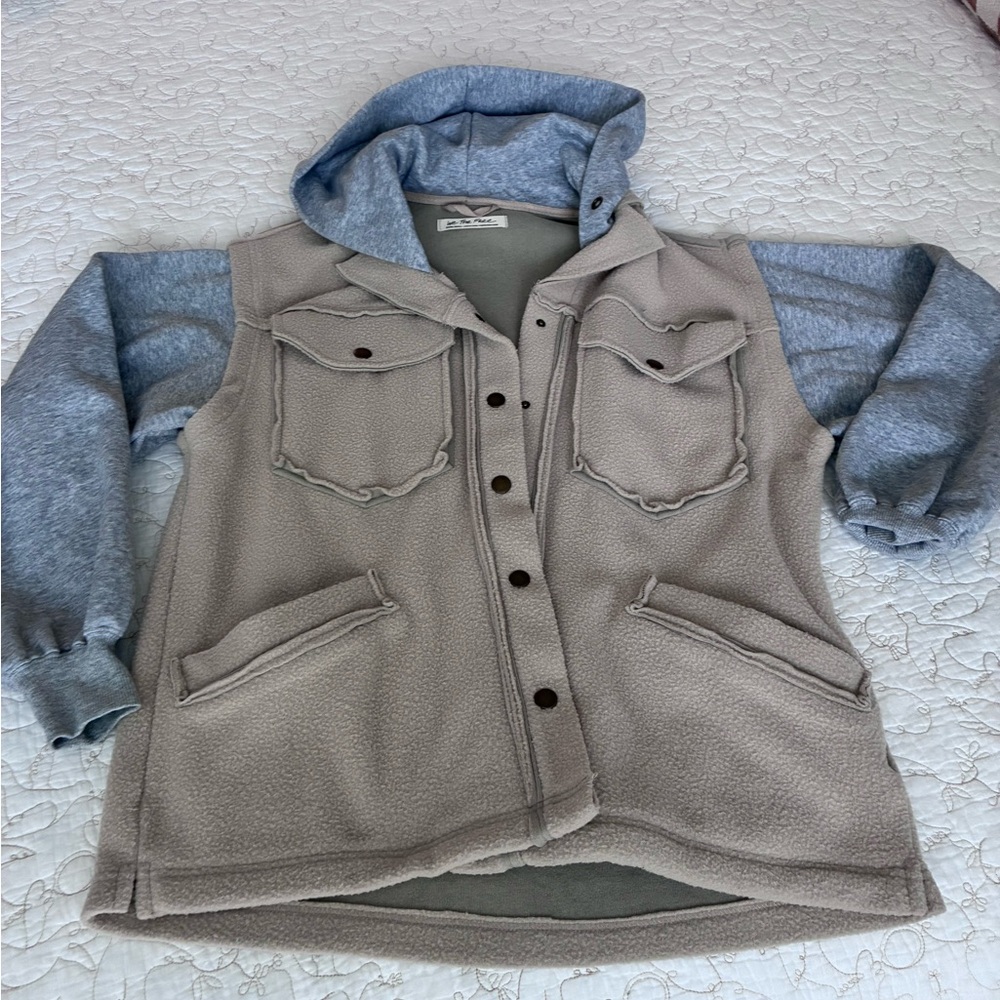 We The Free Gray and Beige Hooded Jacket